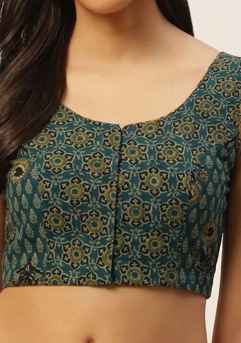 Green Printed Cotton Blouse - Indya