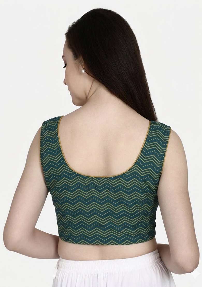 Green Printed Cotton Blouse - Indya