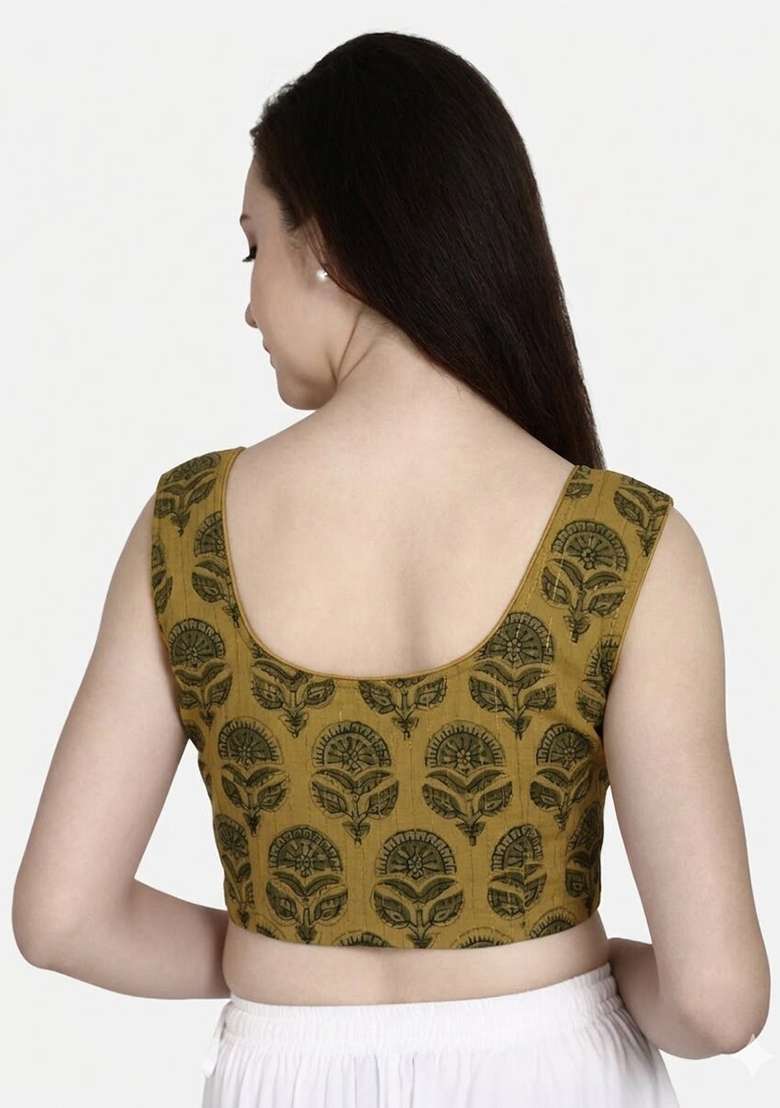 Mustard Printed Cotton Blouse - Indya