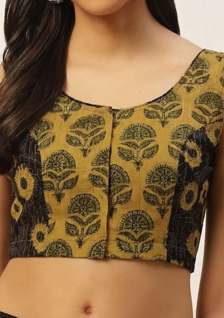 Mustard Printed Cotton Blouse - Indya