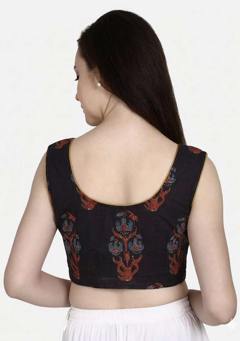 Black Printed Cotton Blouse - Indya