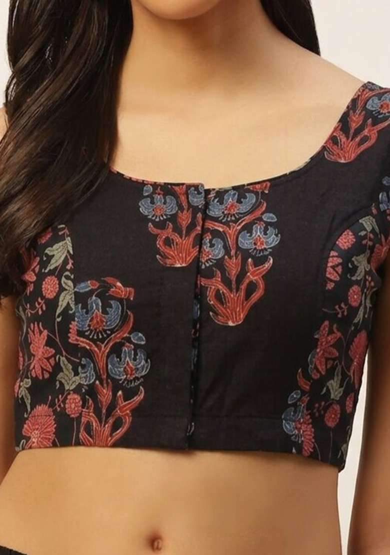 Black Printed Cotton Blouse - Indya