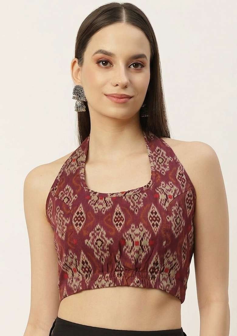 Maroon Printed Cotton Blouse - Indya