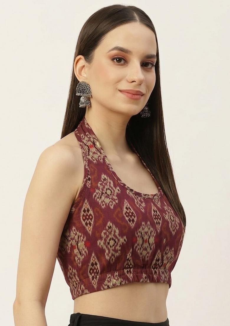 Maroon Printed Cotton Blouse - Indya