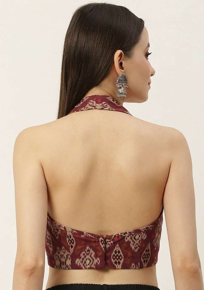 Maroon Printed Cotton Blouse - Indya