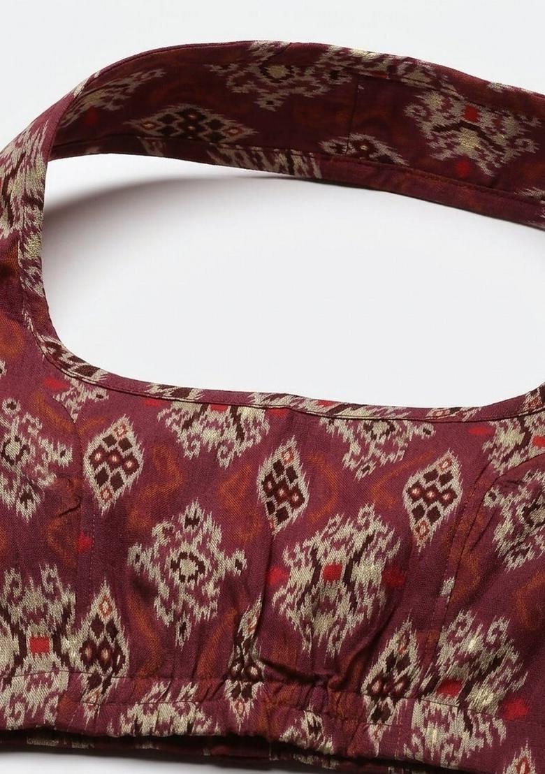Maroon Printed Cotton Blouse - Indya
