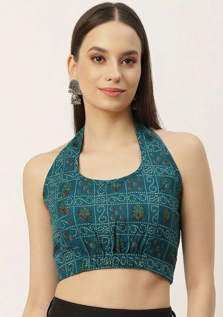 Green Printed Cotton Blouse - Indya
