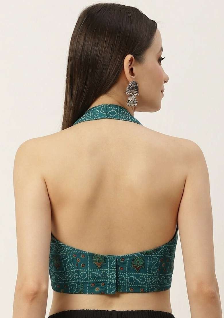 Green Printed Cotton Blouse - Indya