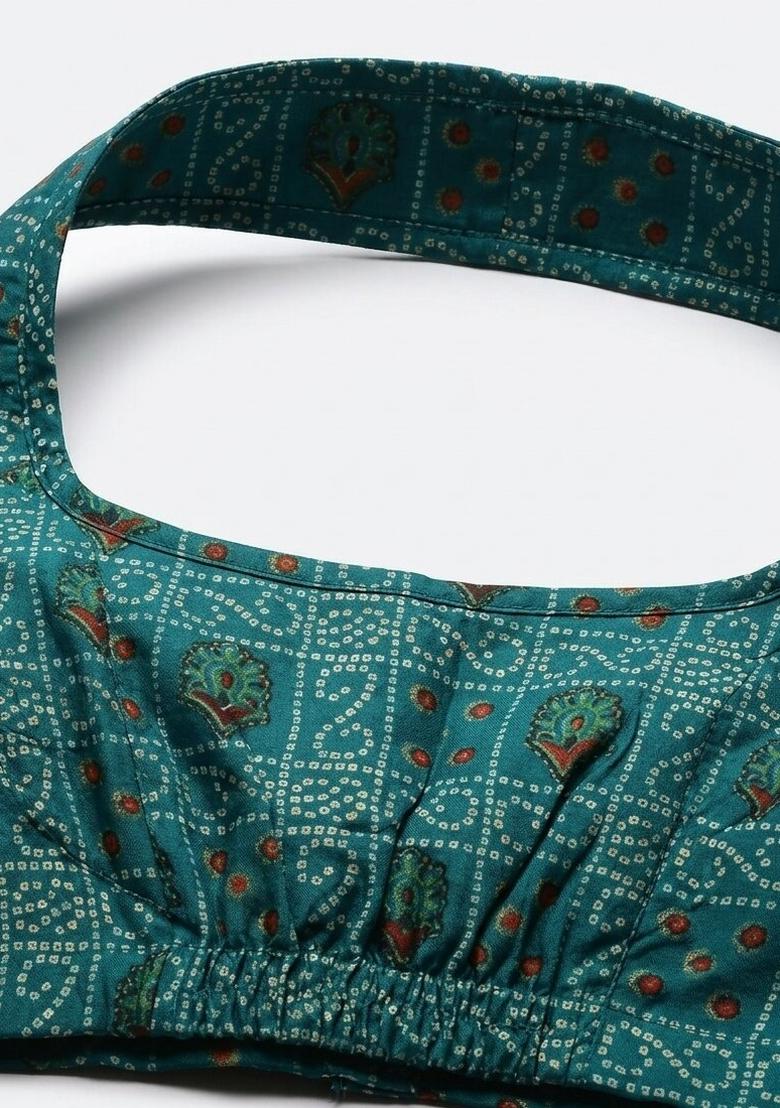 Green Printed Cotton Blouse - Indya