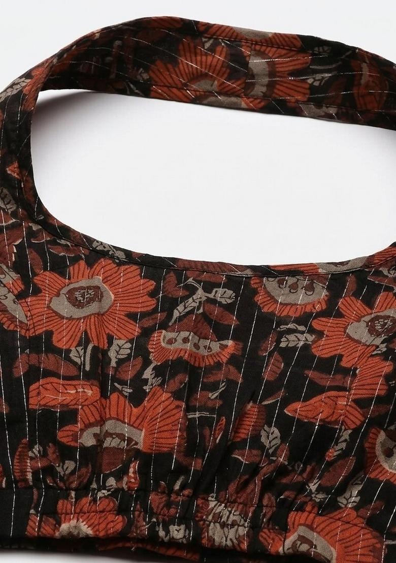 Rust Printed Cotton Blouse - Indya