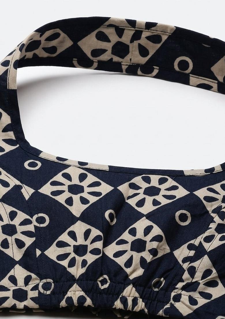 Blue Printed Cotton Blouse - Indya