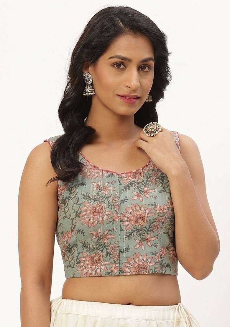 Green Printed Cotton Blouse - Indya