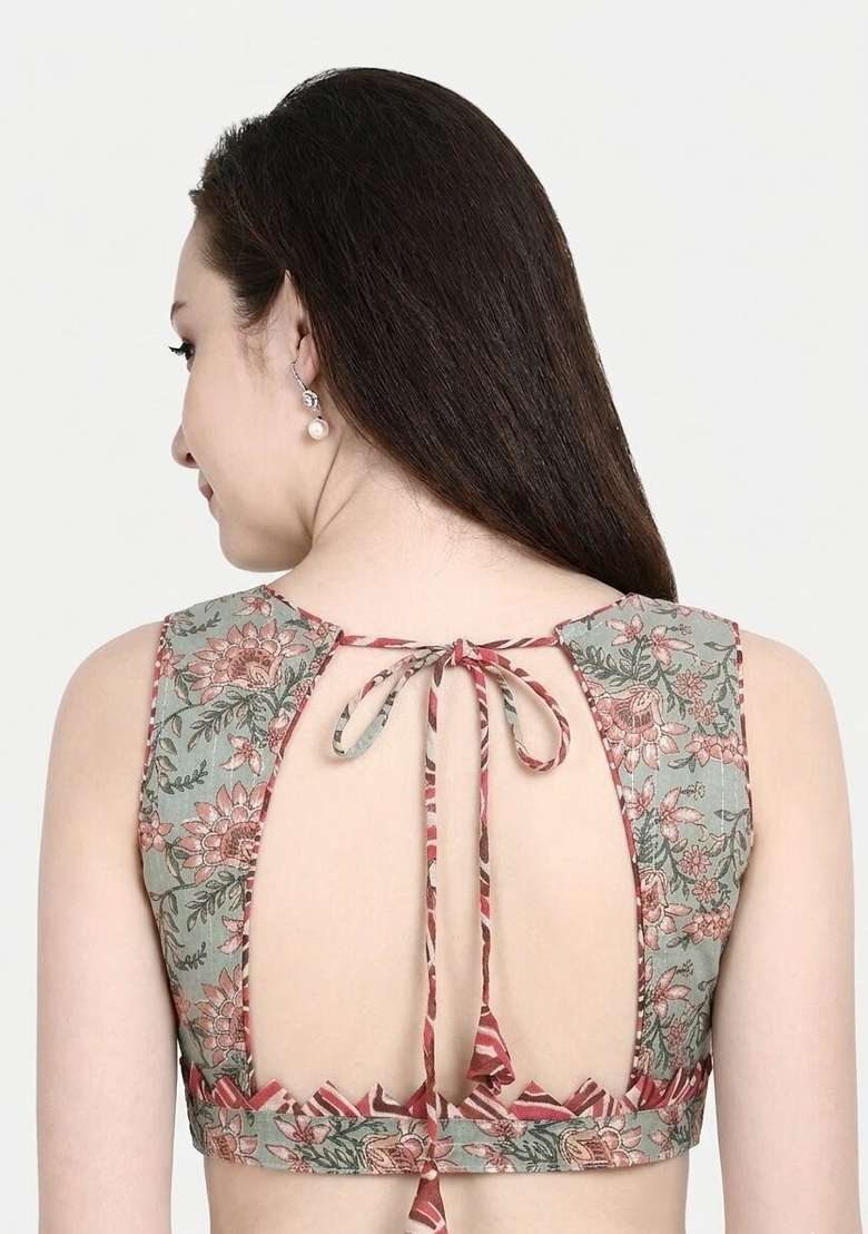 Green Printed Cotton Blouse - Indya