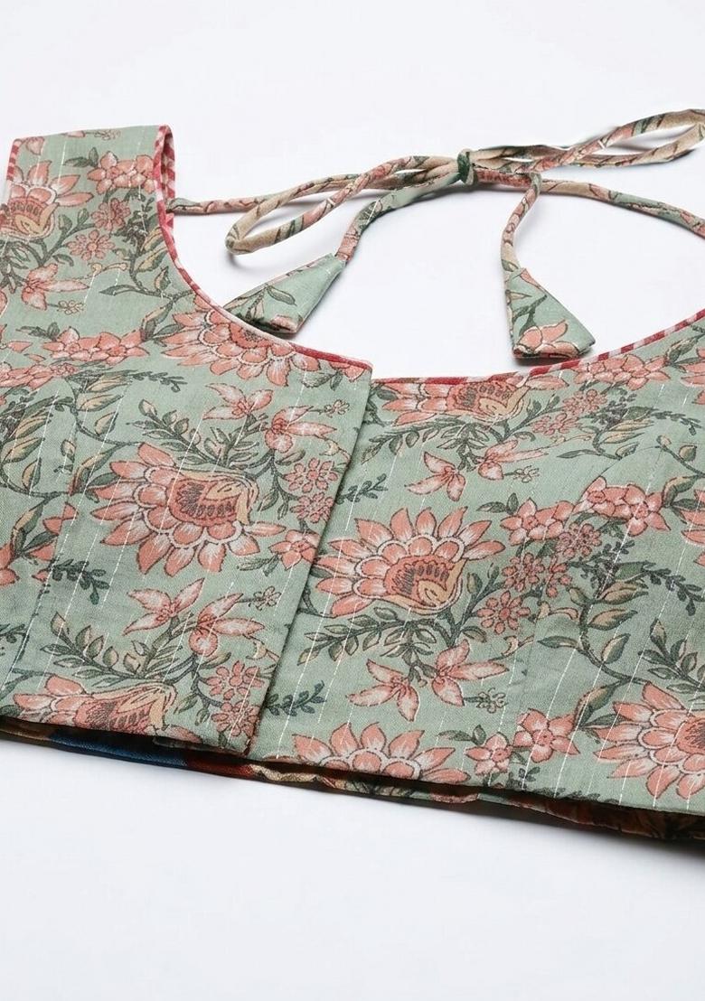 Green Printed Cotton Blouse - Indya