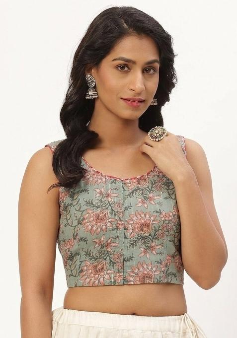 Green Printed Cotton Blouse