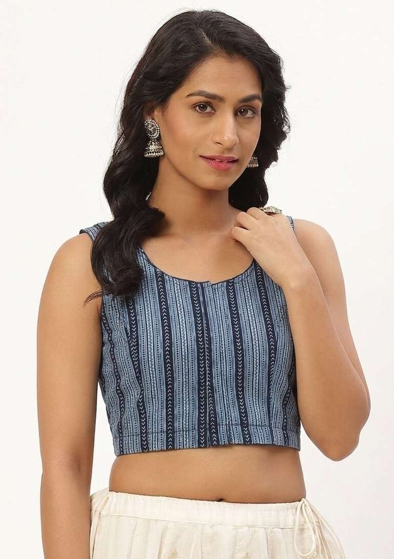 Blue Printed Cotton Blouse - Indya