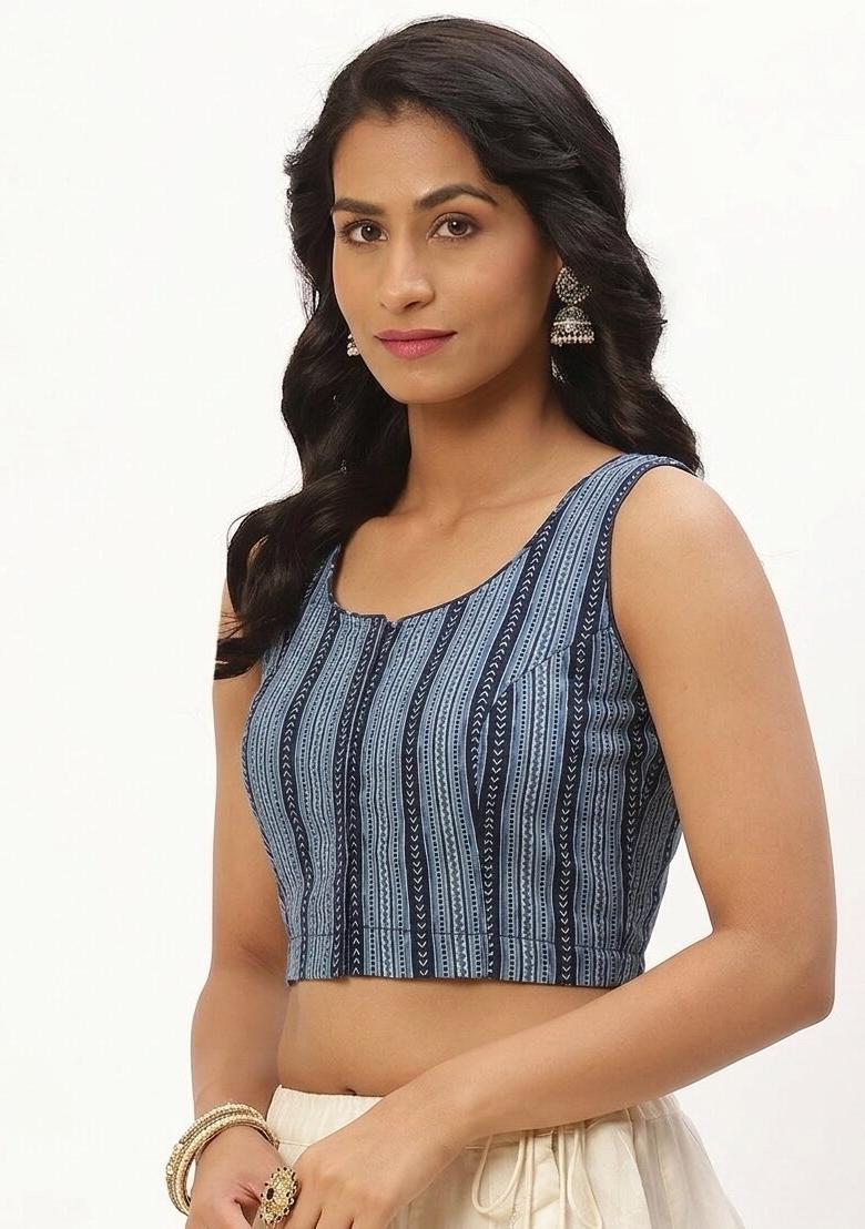 Blue Printed Cotton Blouse - Indya