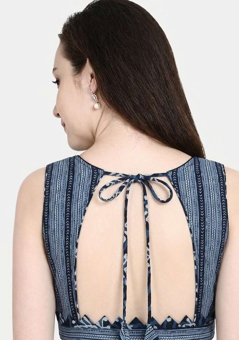 Blue Printed Cotton Blouse - Indya
