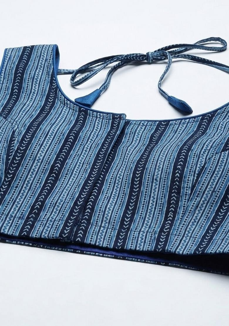 Blue Printed Cotton Blouse - Indya