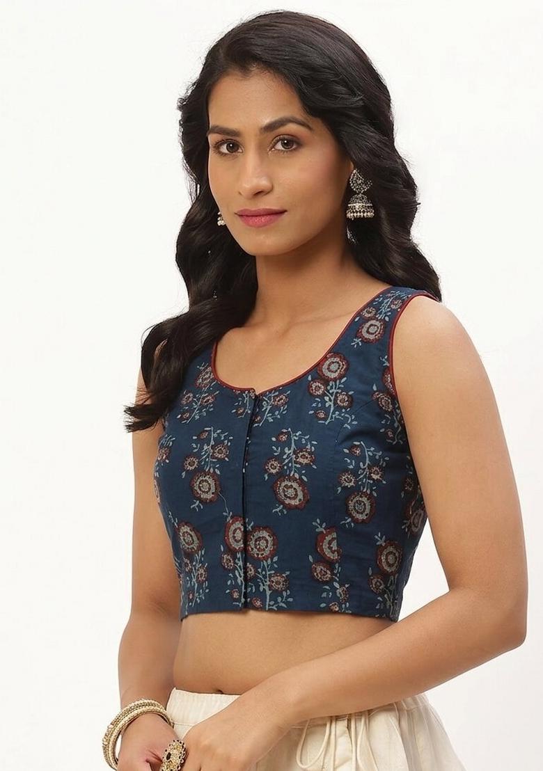 Blue Printed Cotton Blouse - Indya