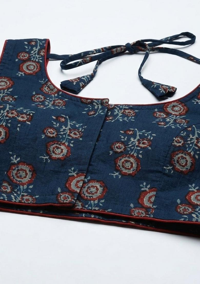 Blue Printed Cotton Blouse - Indya