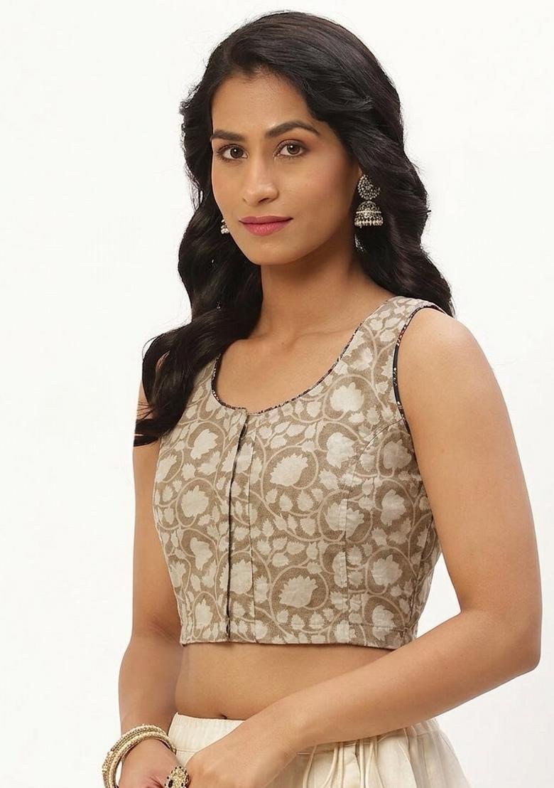 Beige Printed Cotton Blouse - Indya