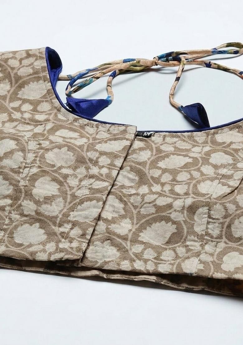 Beige Printed Cotton Blouse - Indya