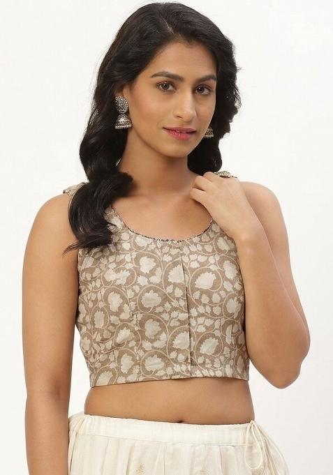 Beige Printed Cotton Blouse