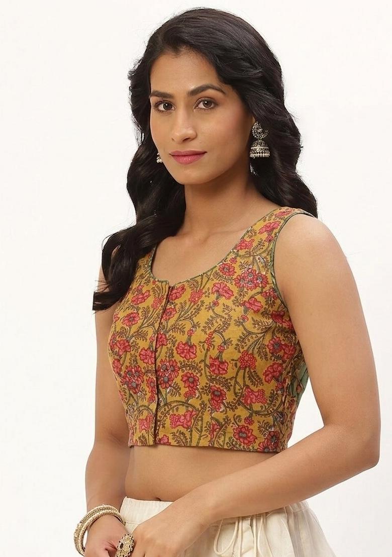 Yellow Printed Cotton Blouse - Indya