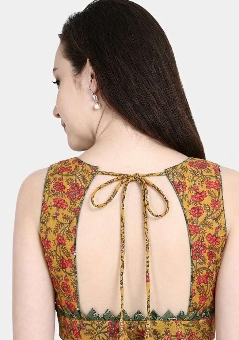 Yellow Printed Cotton Blouse - Indya