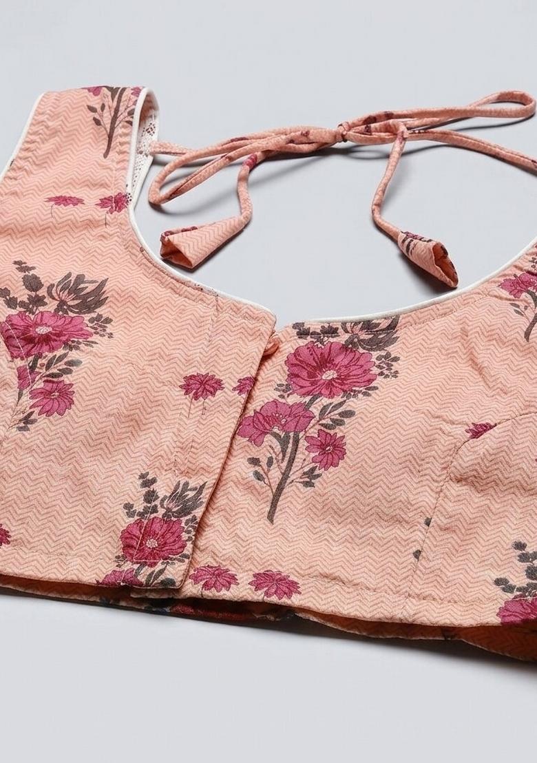 Peach Printed Cotton Blouse - Indya