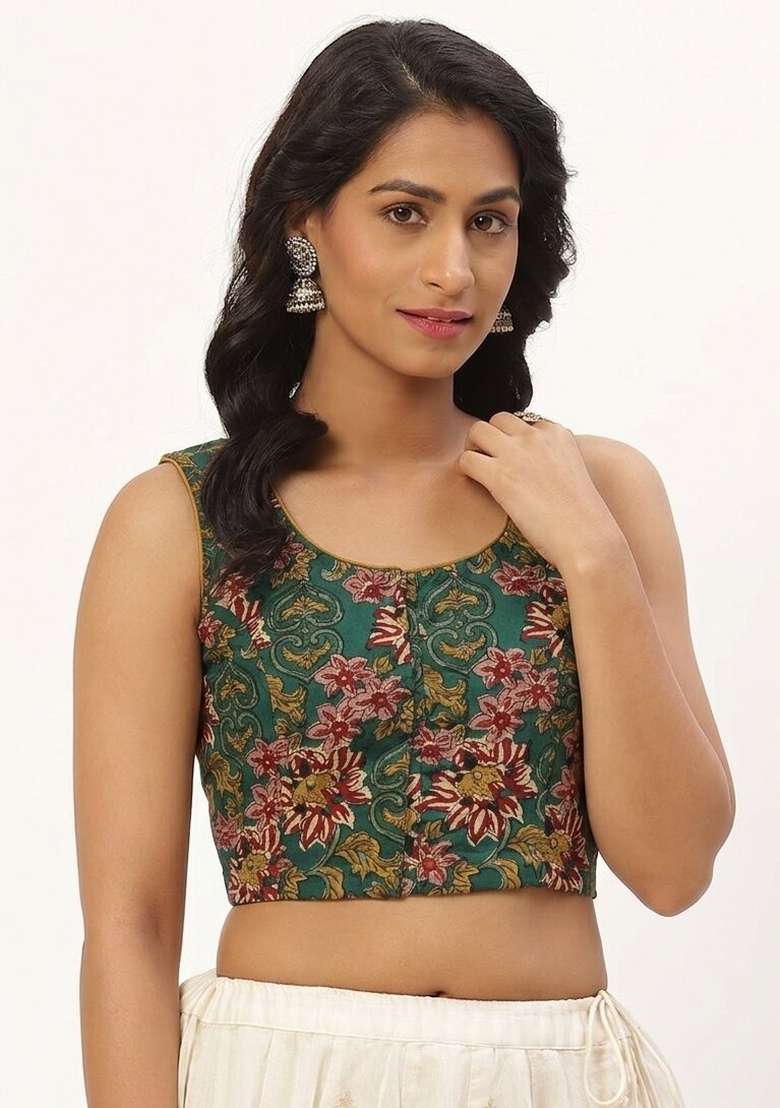Green Printed Cotton Blouse - Indya