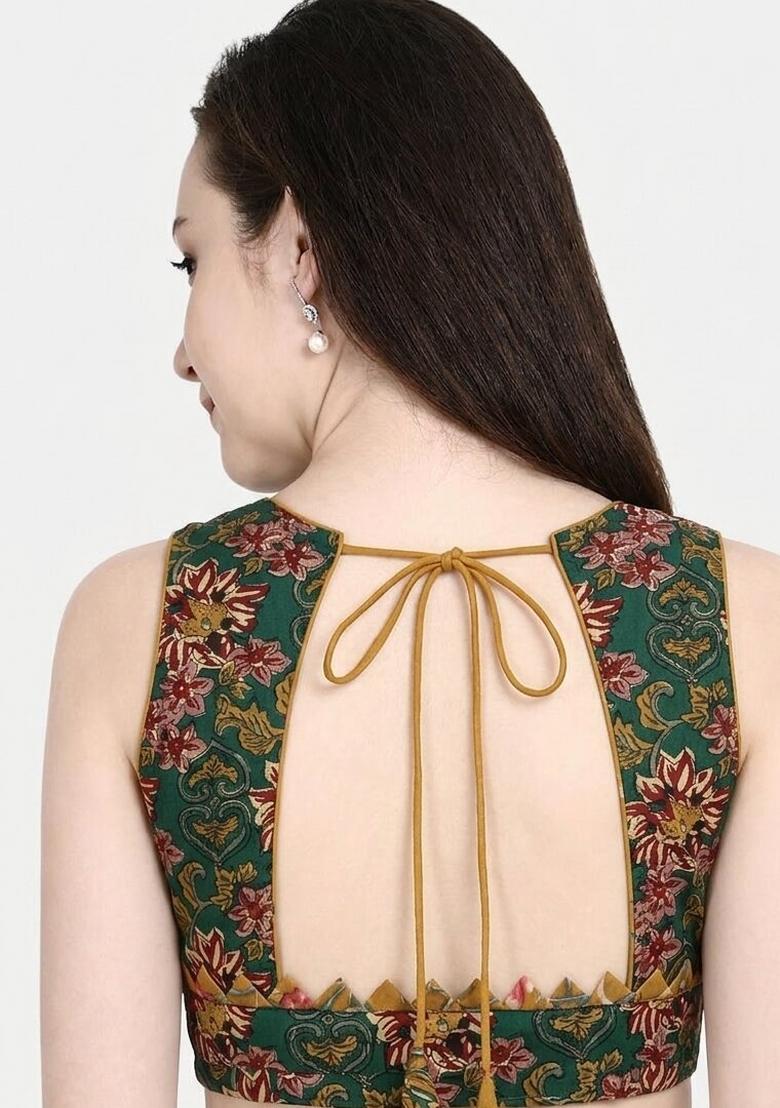 Green Printed Cotton Blouse - Indya