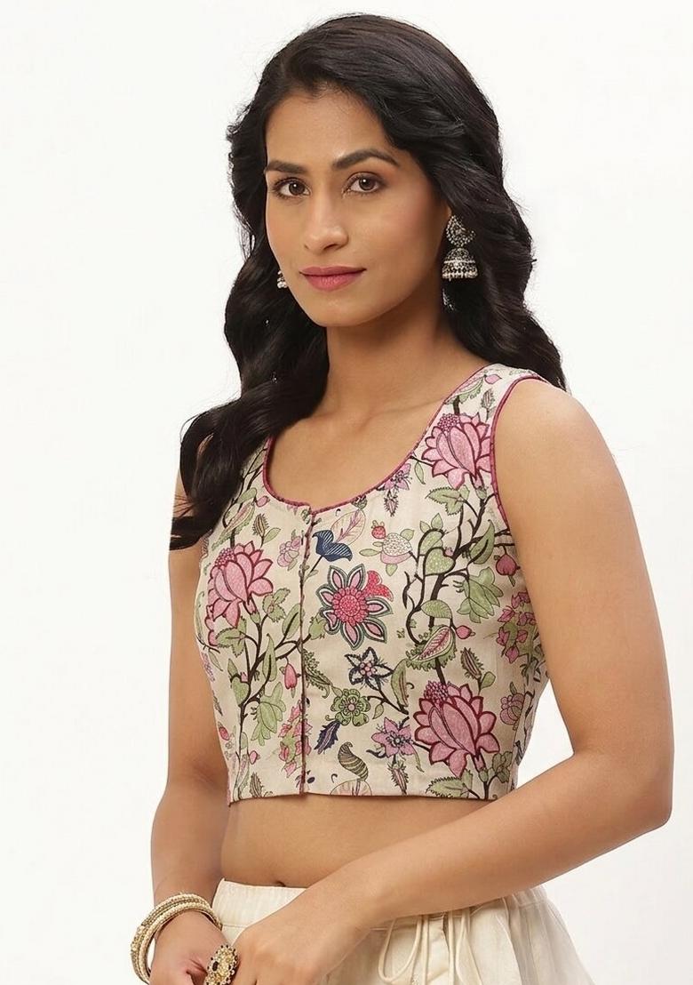 White Printed Cotton Blouse - Indya