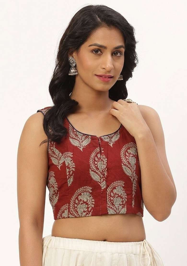 Red Printed Cotton Blouse - Indya