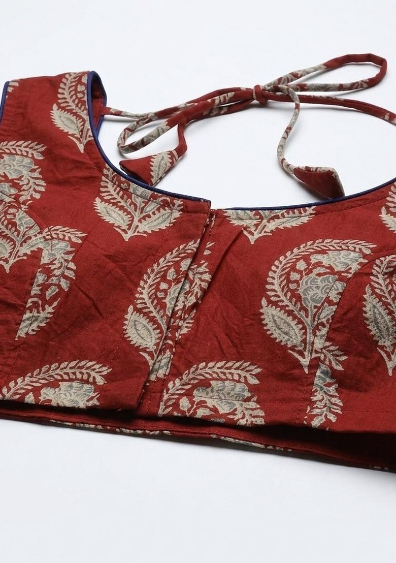 Red Printed Cotton Blouse - Indya