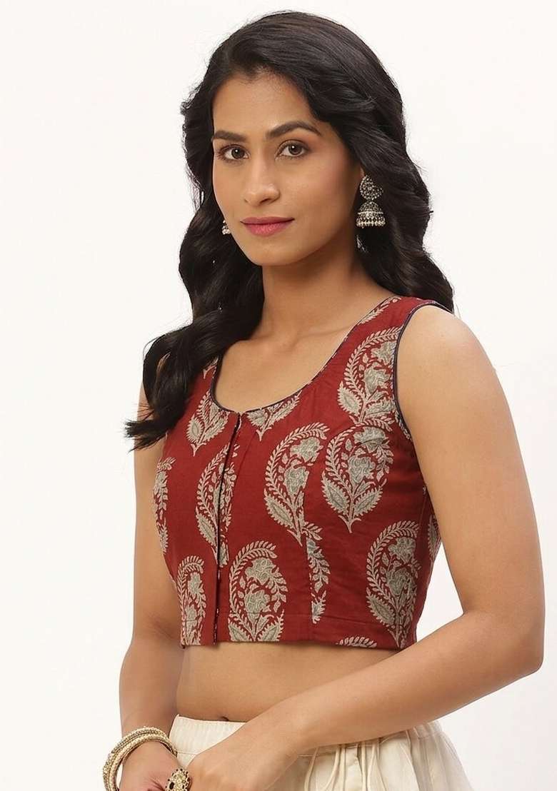 Red Printed Cotton Blouse - Indya