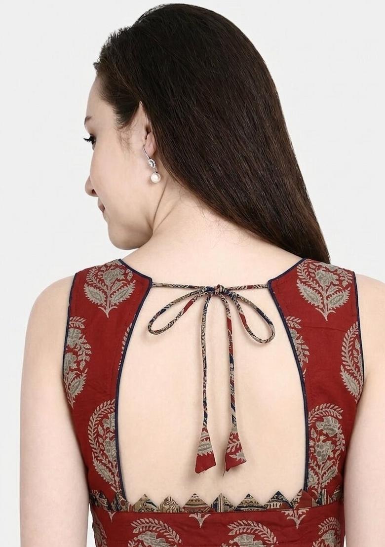 Red Printed Cotton Blouse - Indya