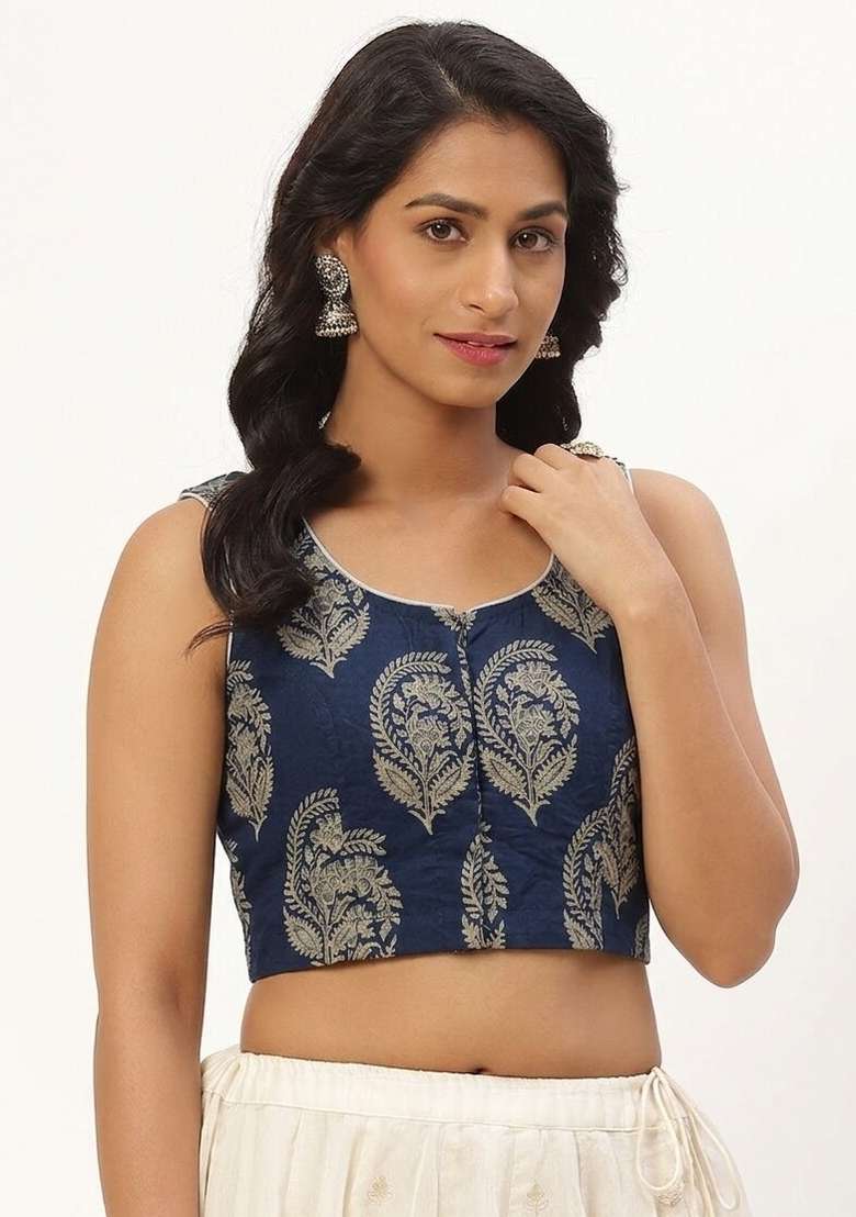 Blue Printed Cotton Blouse - Indya