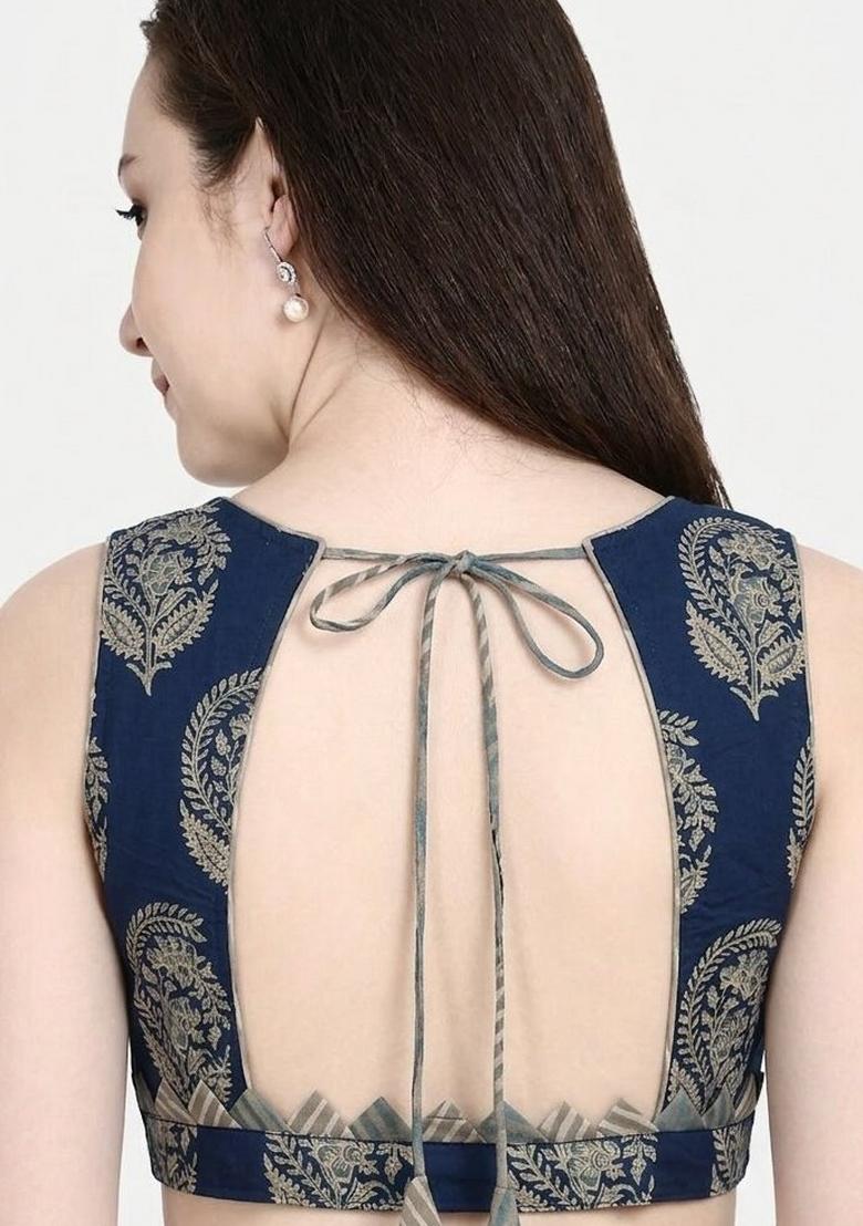 Blue Printed Cotton Blouse - Indya