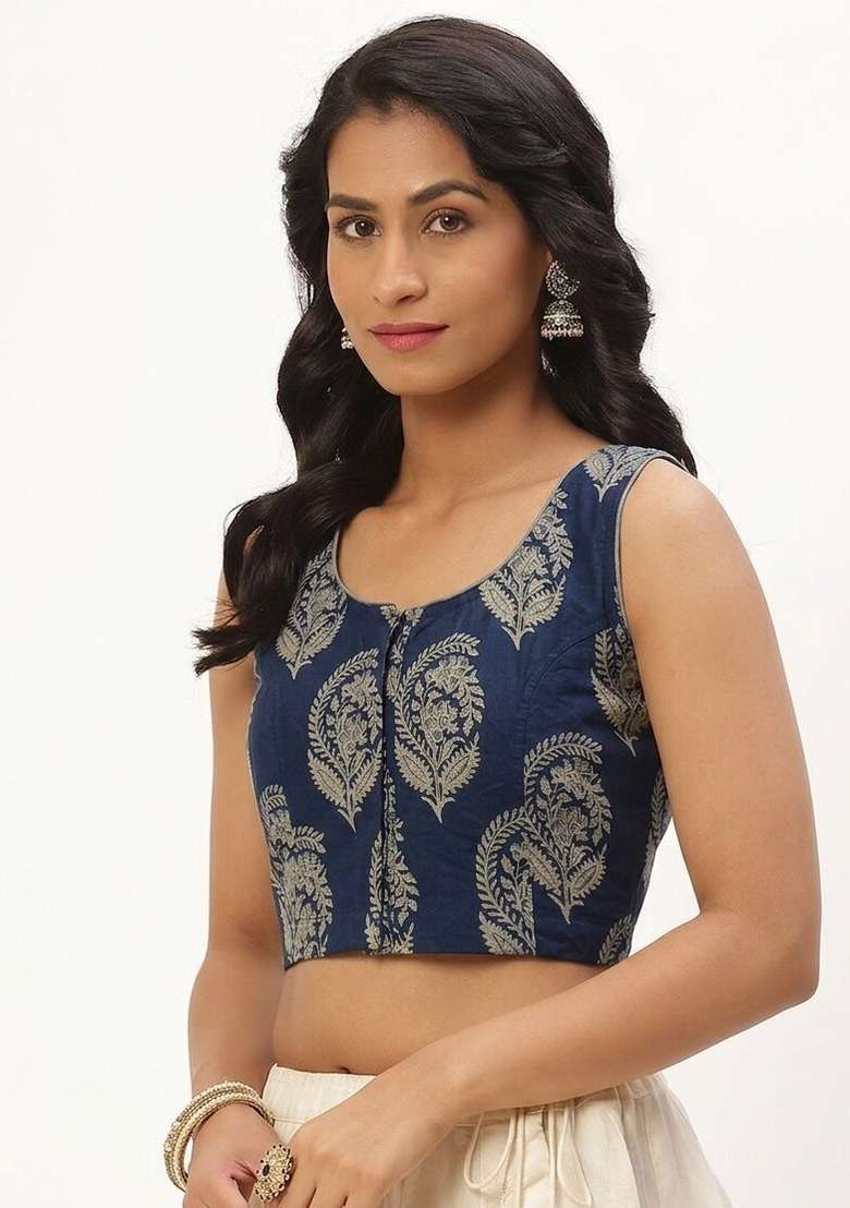 Blue Printed Cotton Blouse - Indya