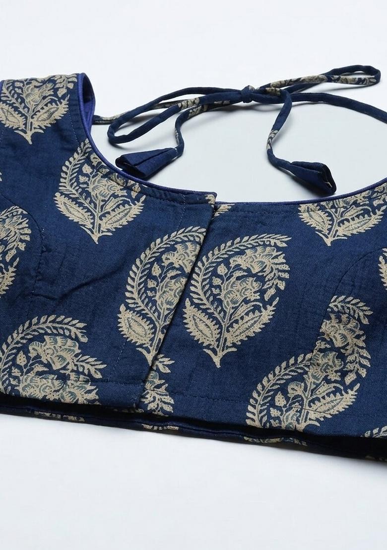Blue Printed Cotton Blouse - Indya
