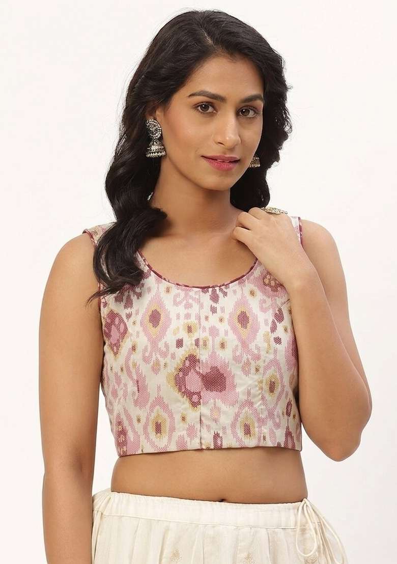 White Printed Cotton Blouse - Indya