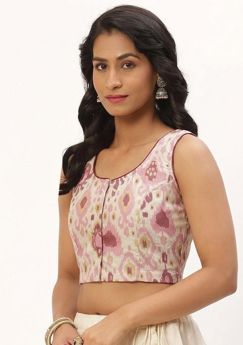 White Printed Cotton Blouse - Indya