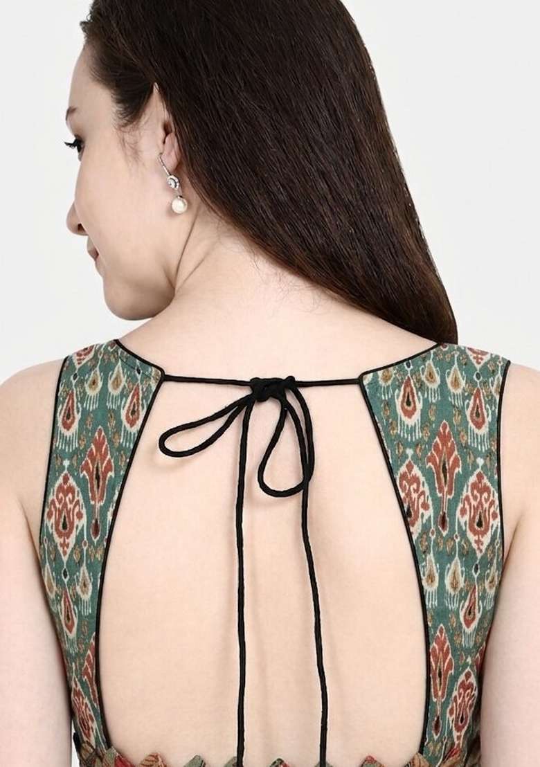 Green Printed Cotton Blouse - Indya