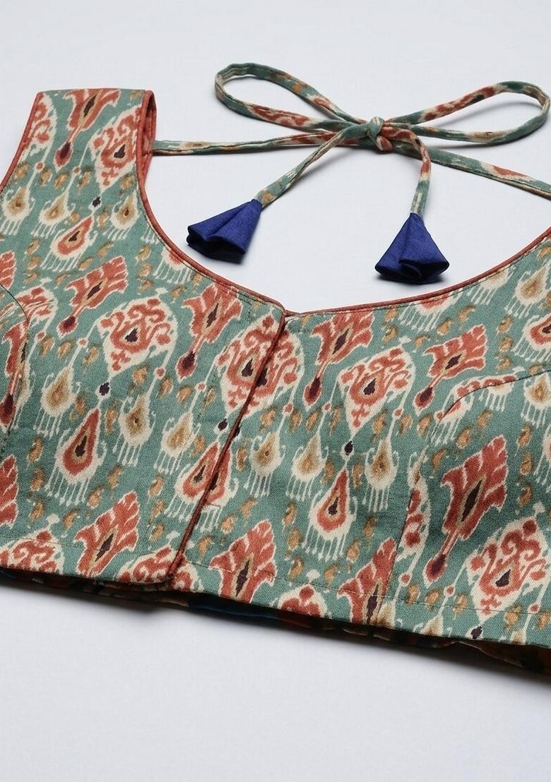 Green Printed Cotton Blouse - Indya