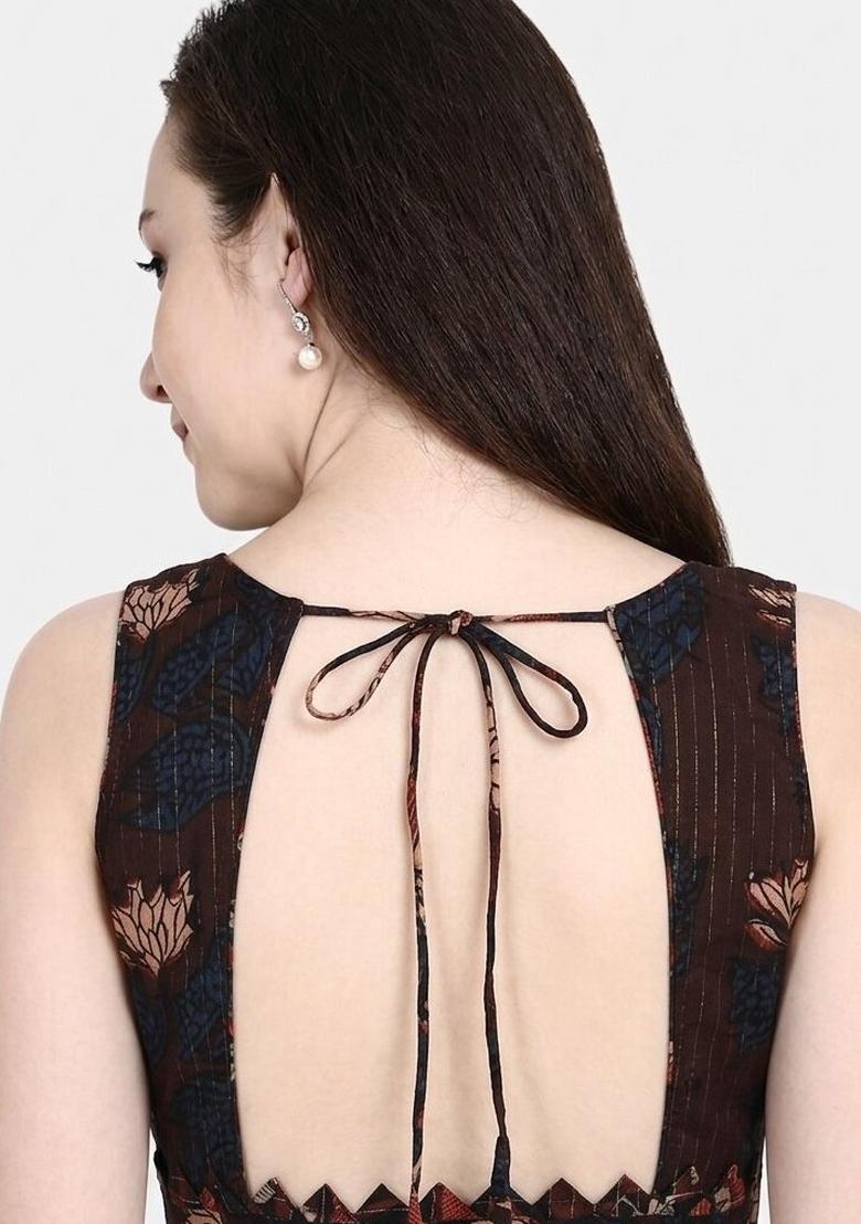 Brown Printed Cotton Blouse - Indya