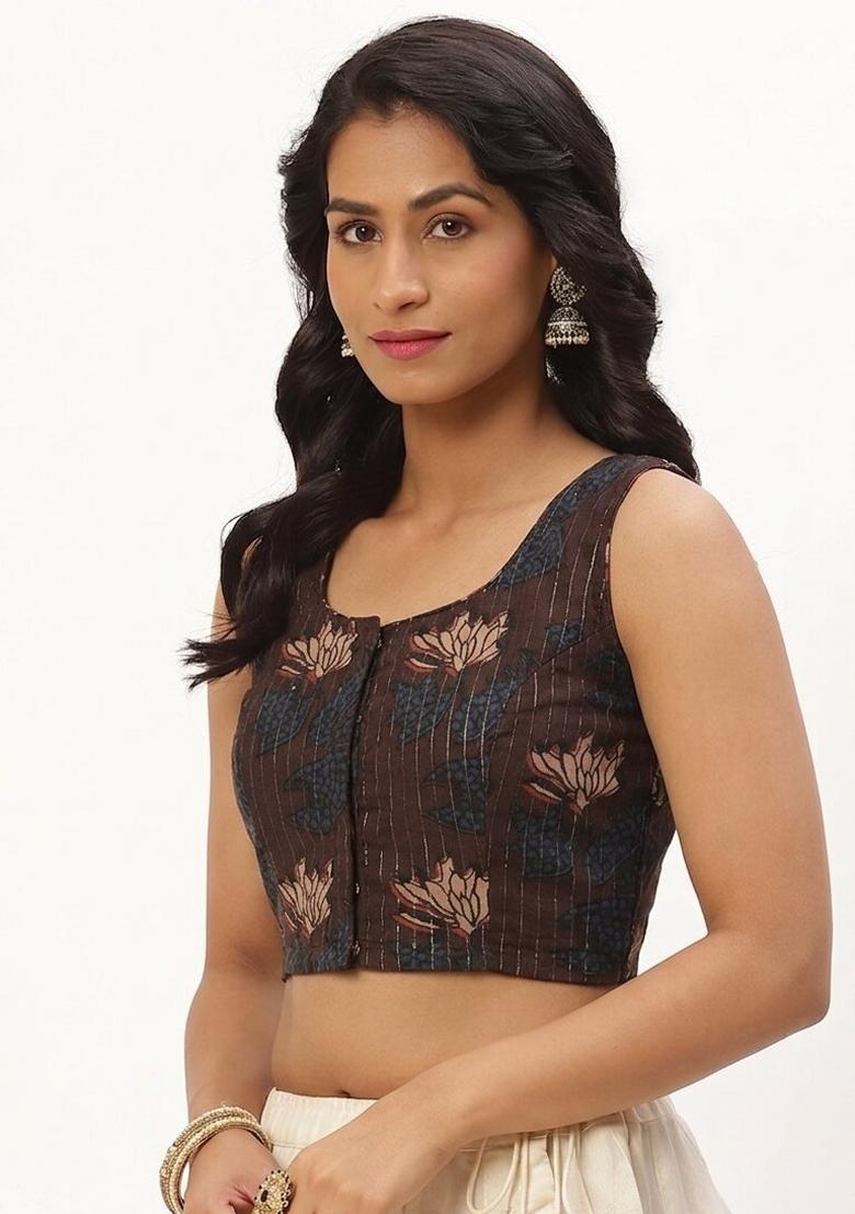 Brown Printed Cotton Blouse - Indya