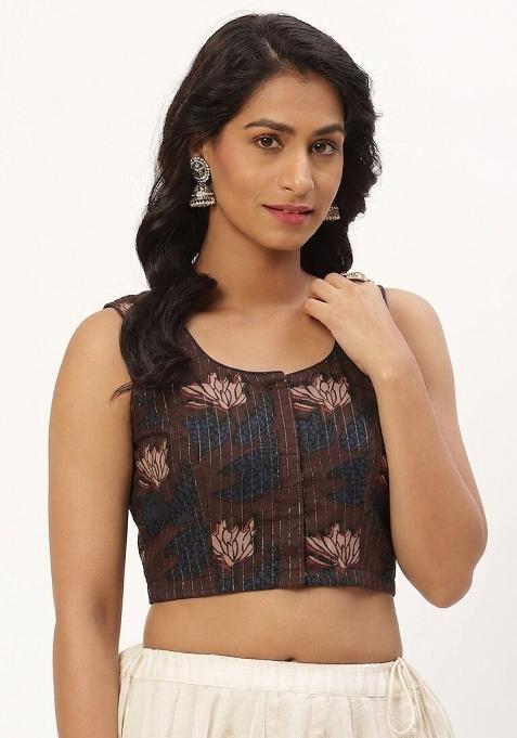 Brown Printed Cotton Blouse