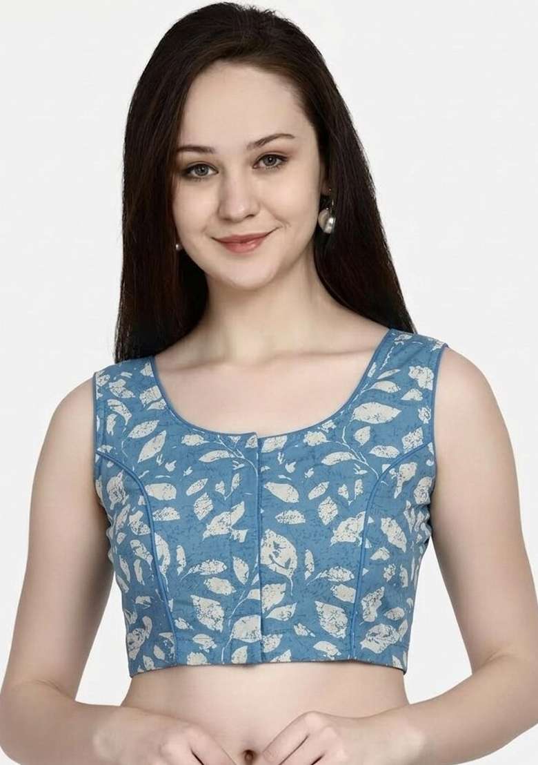 Blue Printed Cotton Blouse - Indya